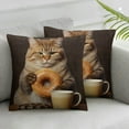 thumbnail image 2 of Nawypu  Throw Pillow Case The Cat Holds a Cup of Coffee and Orange Glazed Donut Square Cushion Cover Standard Pillowcase for Men Women Home Decorative Sofa Armchair Livingroom,2Pcs, 2 of 6