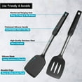 thumbnail image 3 of Silicone Spatula and Cooking Spoon,5 Pack Solid & Slotted Spoons and Spatulas Silicone Heat resitant for Kitchen, Stainless Steel Handle Coated with Silicone, Non Stick Utensil (Black), 3 of 5