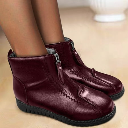 

FZM Women shoes Women s Winter Leisure Plus Velvet Padded Snow Boots Cotton Shoes Low Tube Zipper