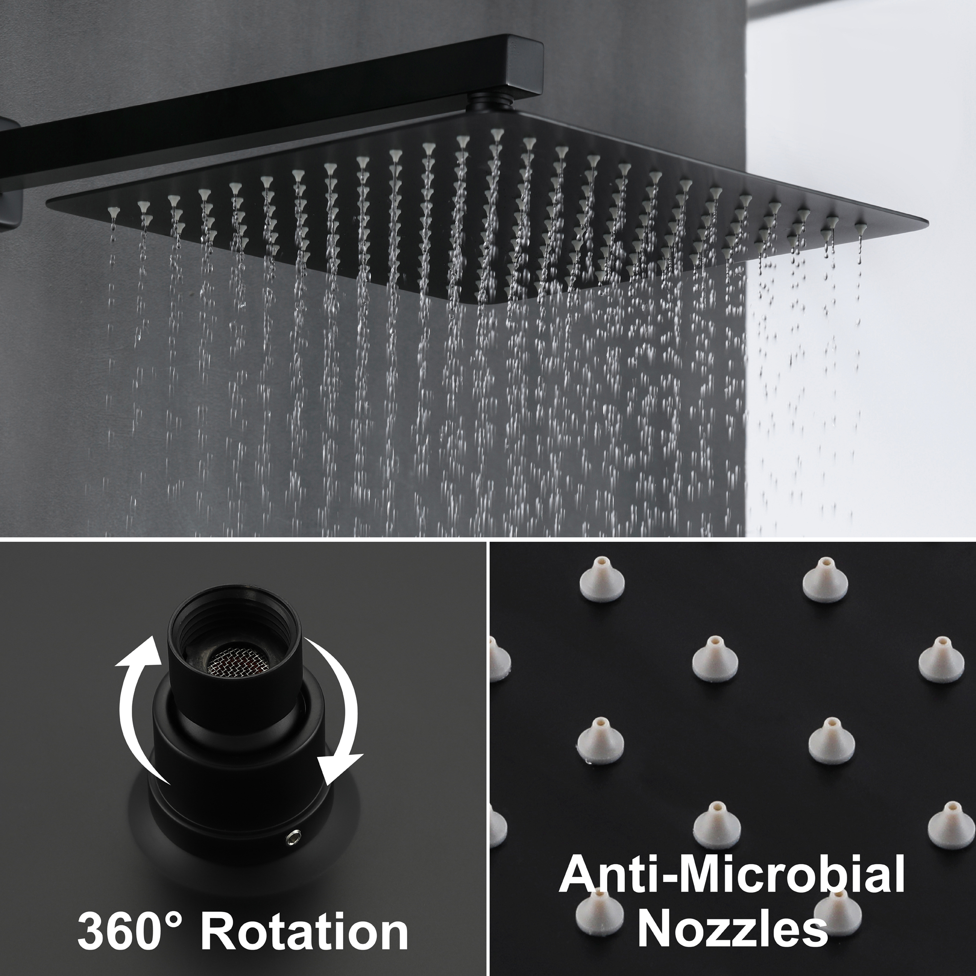 Topshower LED Shower Faucet Set - 12 Inch Rain Head Combo With Mixer Valve - Matte Black (Model 6B2K-PH12BWW)