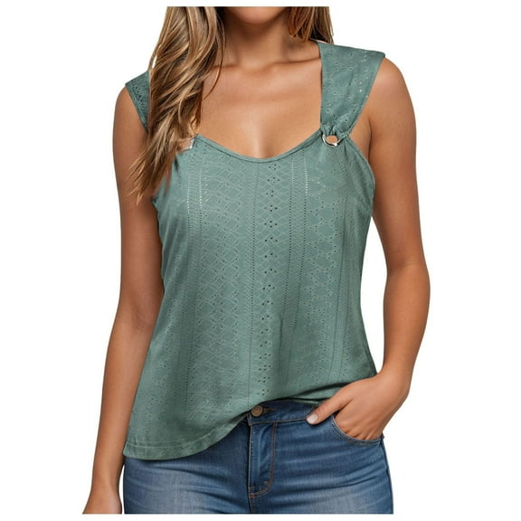 GEWSEY Womens Tank Tops 2025 Loose Fit Casual Summer Spaghetti Strap Trendy Spring Cute Lace Sleeveless T Shirts Army Green, L