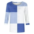 thumbnail image 6 of ZQGJB Fall Womens 3/4 Sleeve Color Block Print Shirts Lightweight Casual Dressy Round Neck Graphic T-Shirts Trendy Athletic Workout Pullover Tops Blue S, 6 of 6