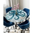 thumbnail image 5 of nqOlkjepod Octopus Blue Round Tablecloth, Fitted Table Cover with Elastic for 36"-44" Round Tables, Coastal Starfish Nautical Anchor Flower Table Cloth Outdoor Dinning Party Waterproof Tablecloths, 5 of 6