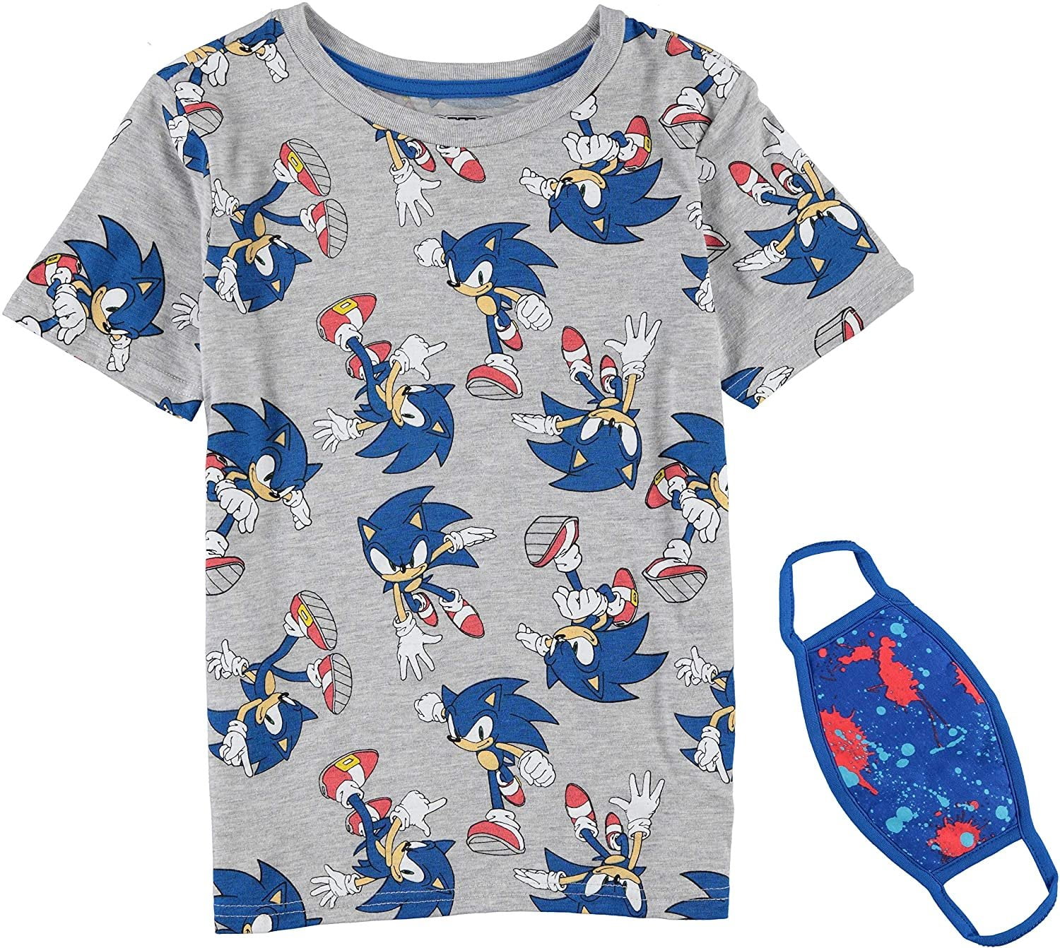 Sonic The Hedgehog Boys Short Sleeve T-Shirt Bundle with Face Mask (6-7, Heather Grey) - Walmart