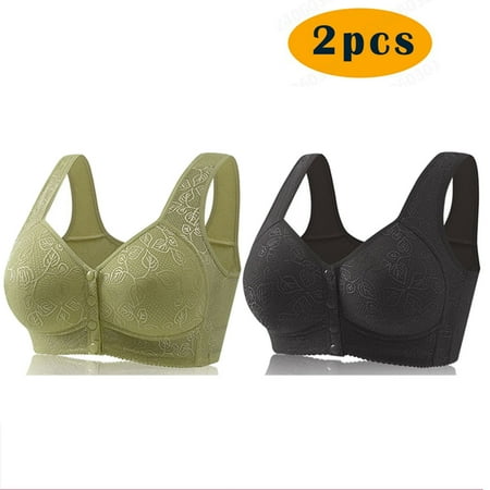 GERsome Women s 2 Pack Assorted Color Comfort Front Close Sport Bra Convenient Snap Sleep Bra Wireless Bras for Women Plus Size Full Coverage No Underwire Bra 2pcs#Green/Black XXXL