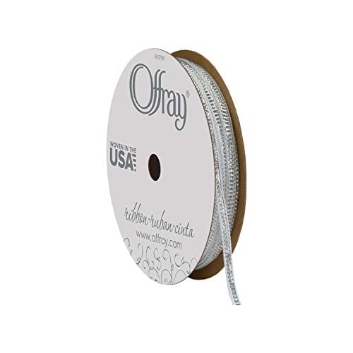Offray Ribbon, Metallic Silver 1/8 inch Metallic Ribbon for Wedding, Crafts, and Gifting, 15 feet, 1 Each