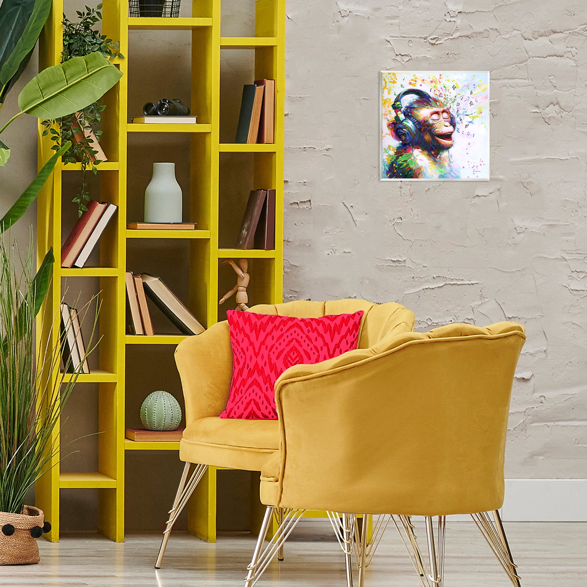 Stupell Industries Blissful Beats Monkey Animals & Insects Painting Unframed Art Print Wall Art, 12 x 12