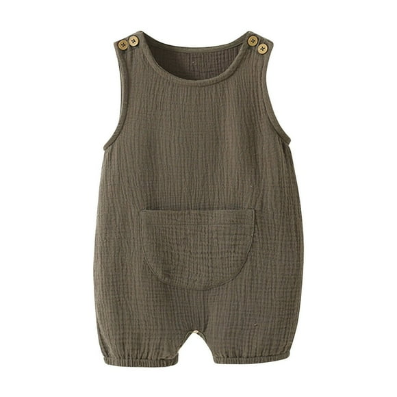 tarylea Toddler Baby Girl Boy Clothes Scoop Neck Wide Strap Rompers Sleeveless Elastic Shorts Jumpsuits Solid Color Lightweight Breathable Summer Romper for 0-12 Months