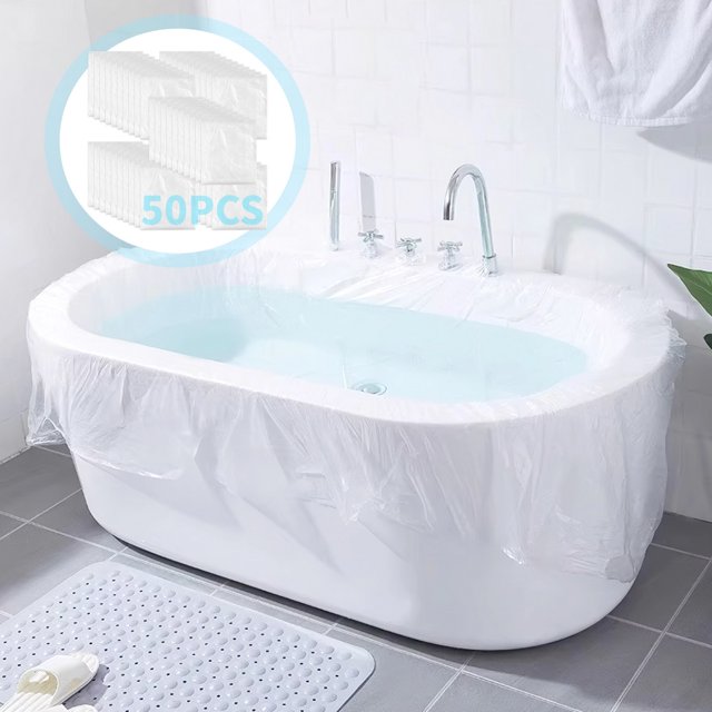 50 piezas de cubierta de bañera, forro desechable para cubierta de bañera, bolsa de plástico grande para cubierta de bañera de 85 x 45 pulgadas, revestimiento de bañera para viajes en casa, hotel, sal