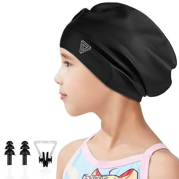 Trisens Kids Extra Large Swim Cap for Girls Boys Children Youth Teen,Waterproof Silicone Swimming Caps for Long Curly Hair Braids Dreadlocks Afro Hair Extensions Weaves