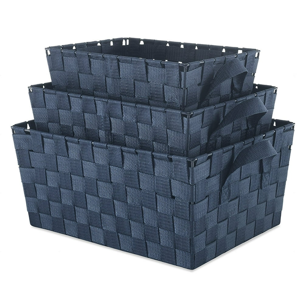 Whitmor Woven Strap Storage Baskets Set of 3 Navy