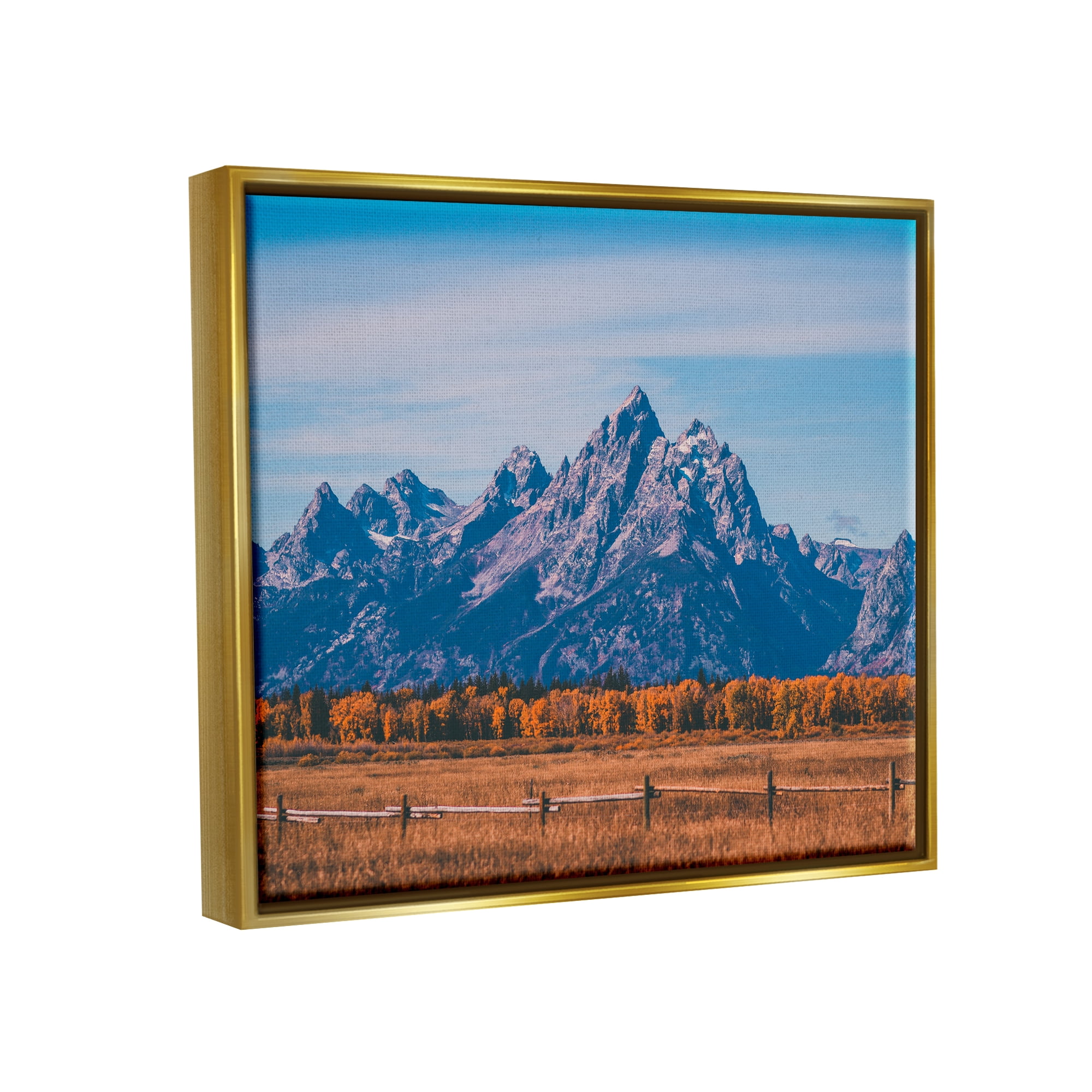 Stupell Industries Countryside & Mountain Peaks Landscape Photography Gold Floater Framed Canvas Art Print Wall Art, 31 x 25