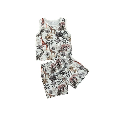 

Toddler Baby Boys Summer Clothes Set Forest Animal Print Short Sleeve Romper Tops + Shorts Trousers 2Pcs Casual Outfits