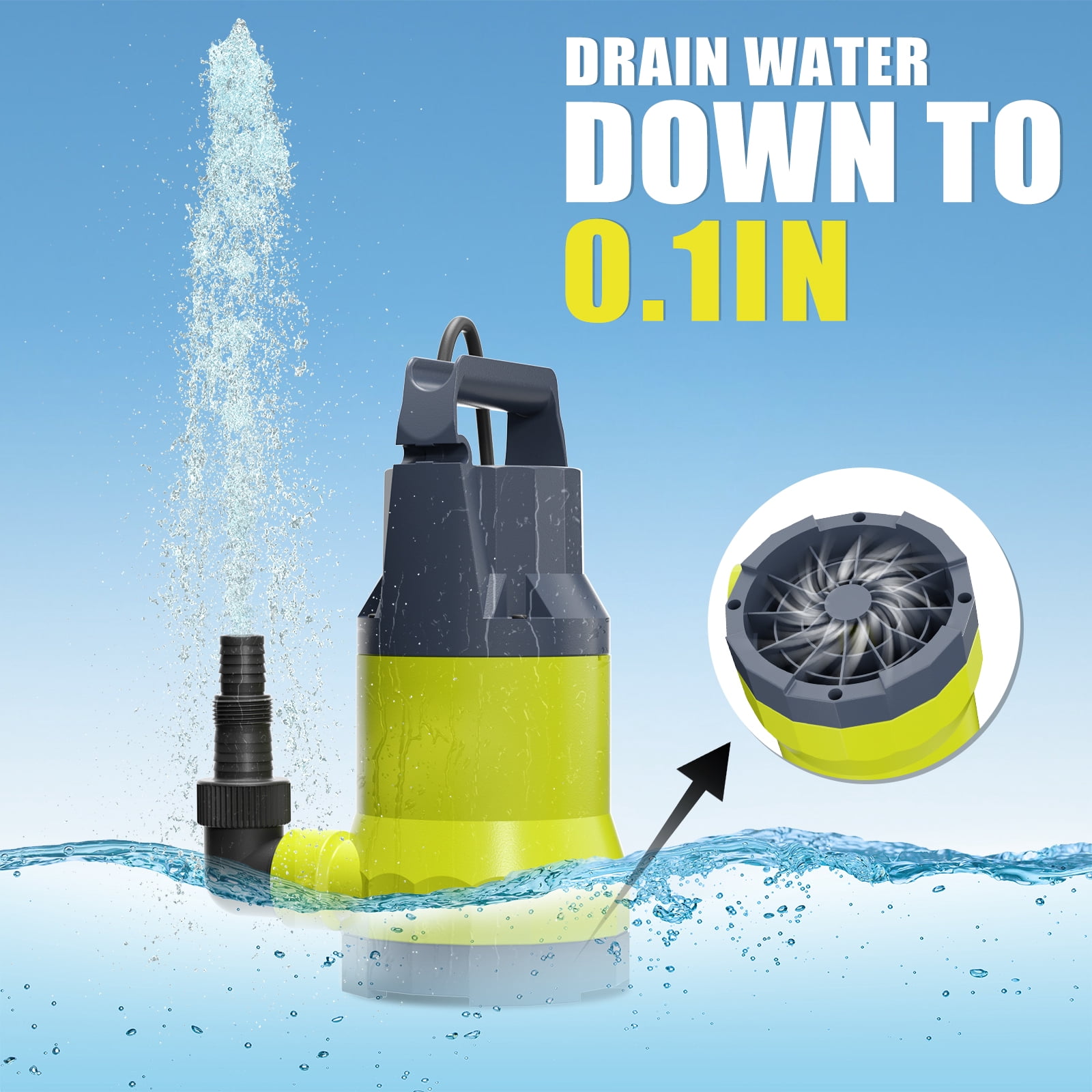 Sump Pump Submersible Water Pump 1.5HP 5500GPH Portable Water Transfer Draining Pump Utility Pumps for Pool Basement Hot Tub Garden with Adapters