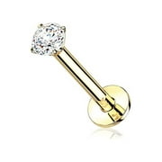 BM25 JEWELRY 14 Karat Gold Prong Set Gem Top Threadless Push-In Flat Back Stud Labret-Clear Gem