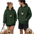 thumbnail image 4 of Hoodie with Cat Pouch Holder Sweatshirt Large Pocket Pullover Shirt Kangaroo Pocket Dog Sweatshirt Unisex Oversized Fit Pet Rest Holder,Zip Front Pet Pouch Sweatshirt Green,&nbsp;Size L by Awwp, 4 of 9