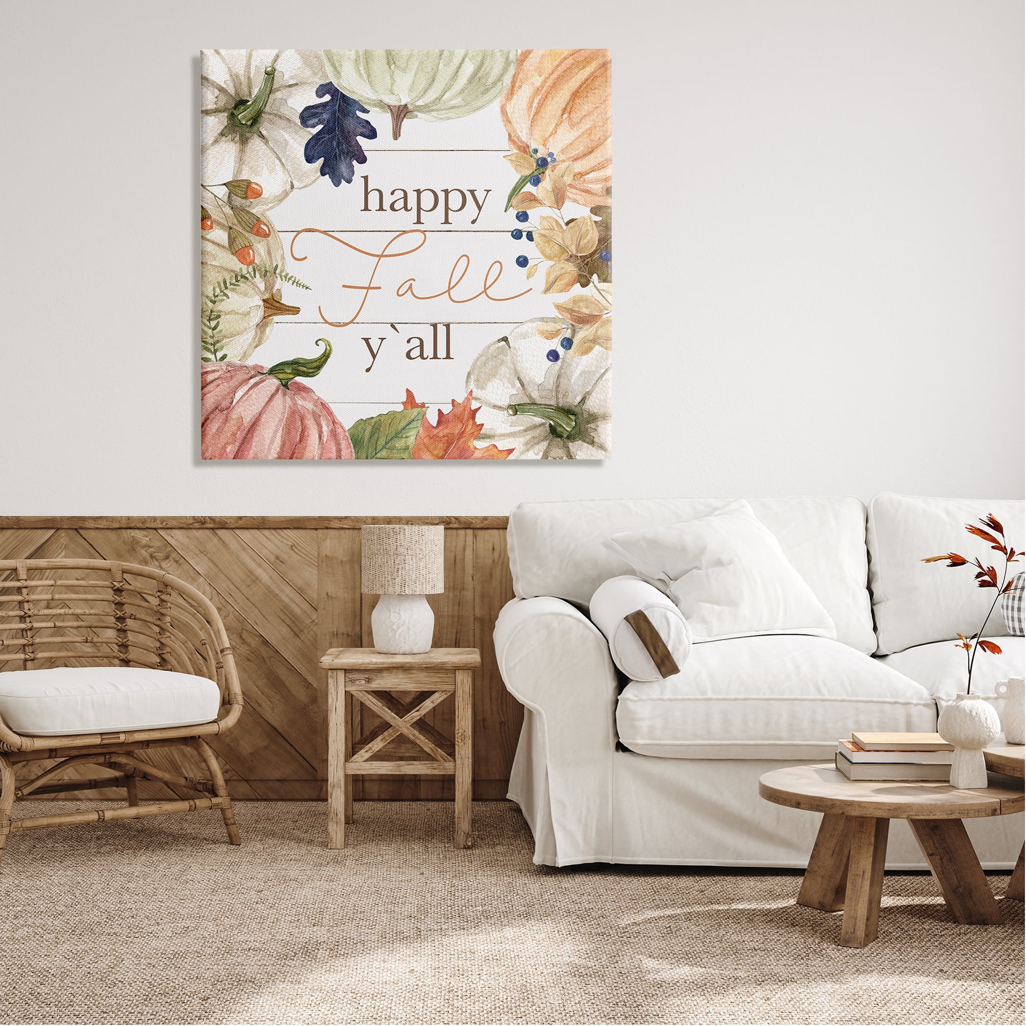 Stupell Industries Happy Fall Y'all Phrase Holiday Painting Gallery Wrapped Canvas Print Wall Art, 36 x 36