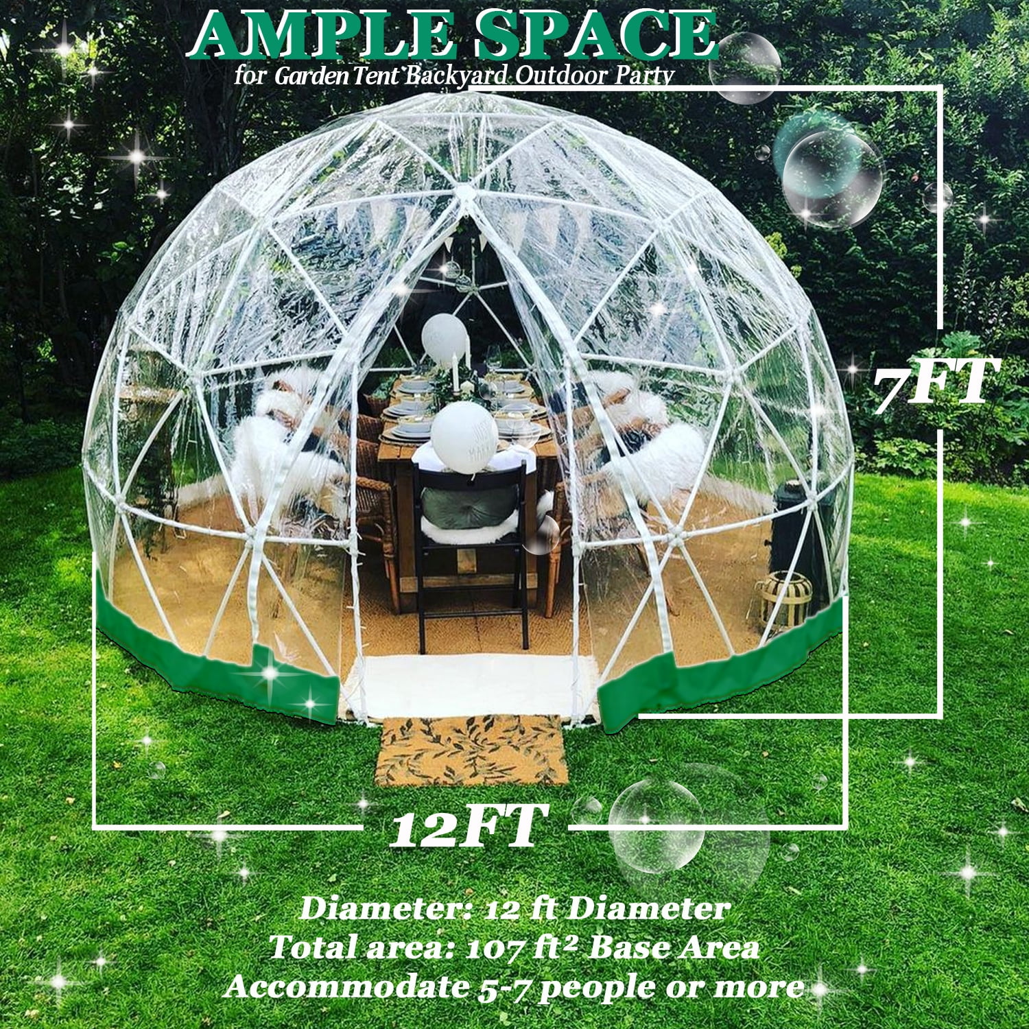 Garden Dome Tent 12FT Clear Tent Outdoor for Garden, Weather Proof Pod Camping Patio Tent for Backyard Canopy Gazebos Screen House Room Lean to Greenhouse