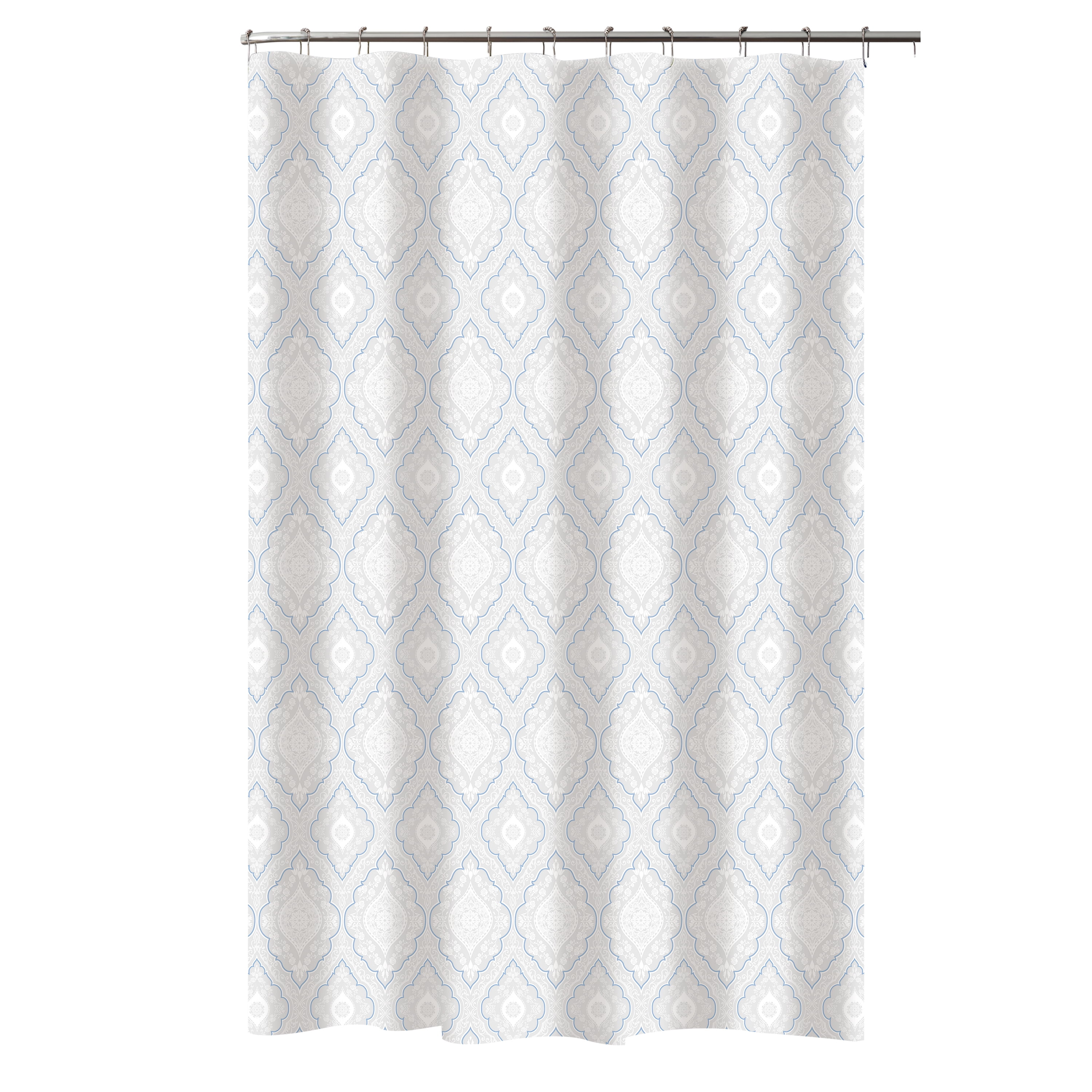 70" x 72" Blue Moroccan Tile Design White and Blue Fabric Shower Curtain 