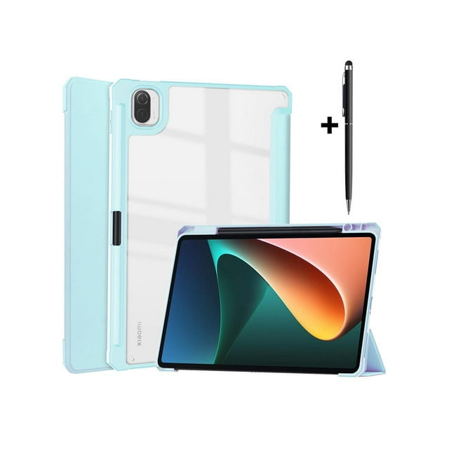 Case For Xiaomi Pad 5 / Pad 5 Pro 11 Inch, Transparent Hard Back Cover Trifold Smart Stand Cover with Pen Holder, Stylus Pen, Auto Wake/Sleep