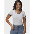 thumbnail image 3 of Women Summer Short Sleeve Shirts Crewneck Striped Color Block T Shirts Slim Fit Basic Tee Tops, 3 of 6