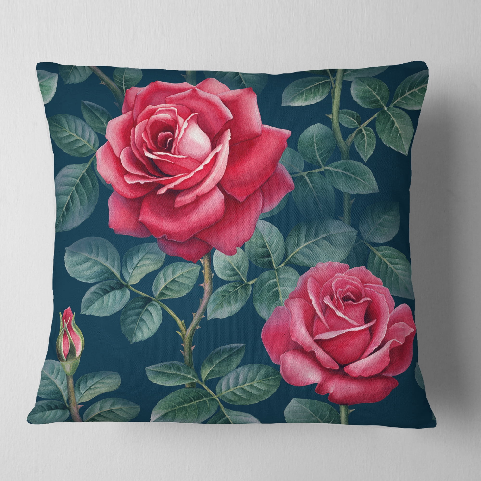 Designart Rose Illustration Watercolor - Floral Throw Pillow - 16x16