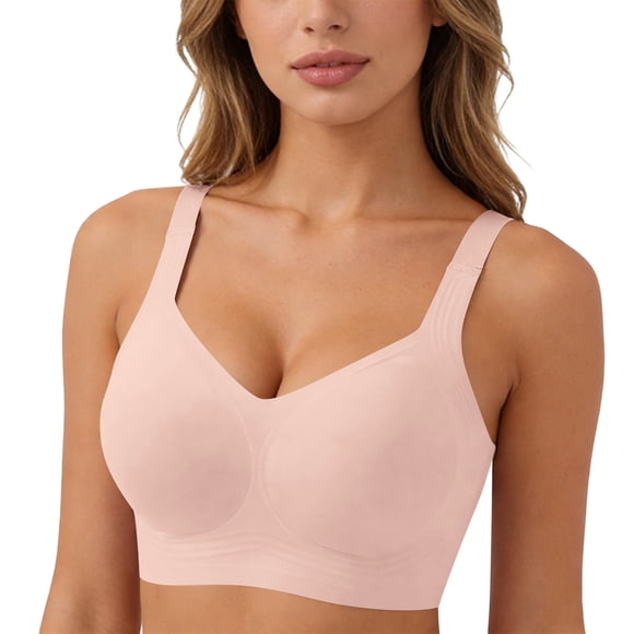 Qholemyo Womens T-Shirt Bra Wireless Adjustable Strap High Impact Bras Breathable Seamless Push Up Sports Bras