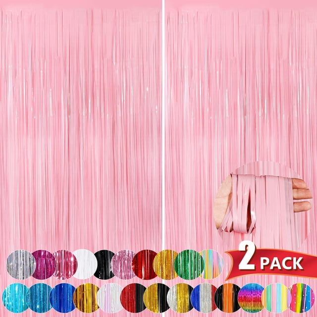 Cortinas con flecos de aluminio NUWDHP, color rosa pastel metalizado, 1 x 2,5 m, paquete de 2
