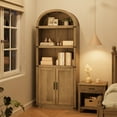 thumbnail image 4 of 72" Tall Arched Cabinet, 5-Tier Arched Bookcase with Doors and Adjustable Shelves, Arch Bookshelf with Storage, Wooden Storage Cabinet for Living Room and Kitchen Pantry, 4 of 11