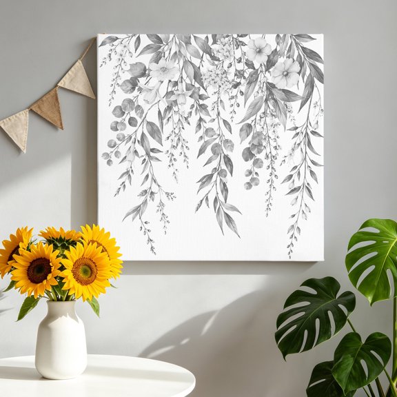 Grey Eucalyptus Leaf Canvas Wall Art for Living Room, Country Pastoral Watercolor Flowers Leaves Poster Print Painting for Bedroom Dining Room Balcony Decoration Wall Pictures Prepare To Hang 10"x10"