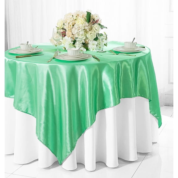 Wedding Linens Inc. 85 inch Square Satin Table Overlay Toppers - Sage Green