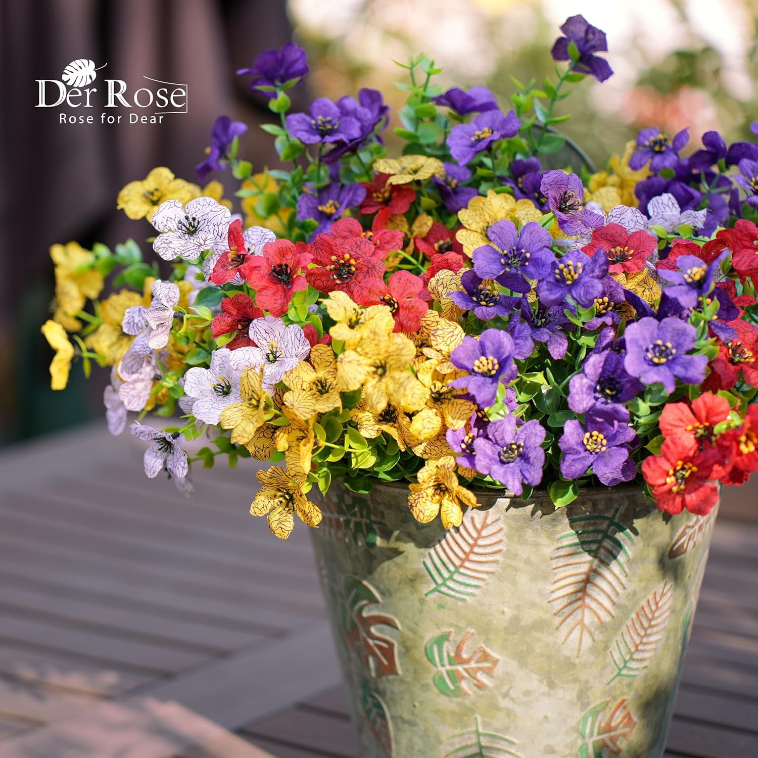 12 Bundles Artificial Daisy Fake Flowers for Outdoors, UV Resistant Colorful Silk Faux Flowers for Spring Home Porch Garden Decor