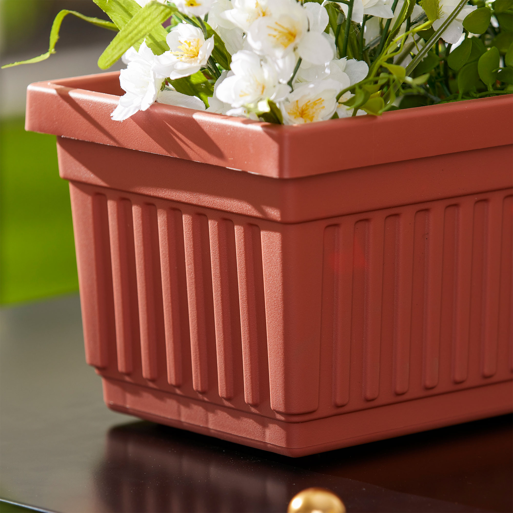 HC Companies 30 Inch Fluted Venetian Flower Window Box, Clay (3 Pack)
