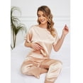 thumbnail image 4 of MISS MOLY Womens Satin Silky Pajama Set Short Sleeve Shirt with Long Pajama Set Soft PJ Loungewear, 4 of 6