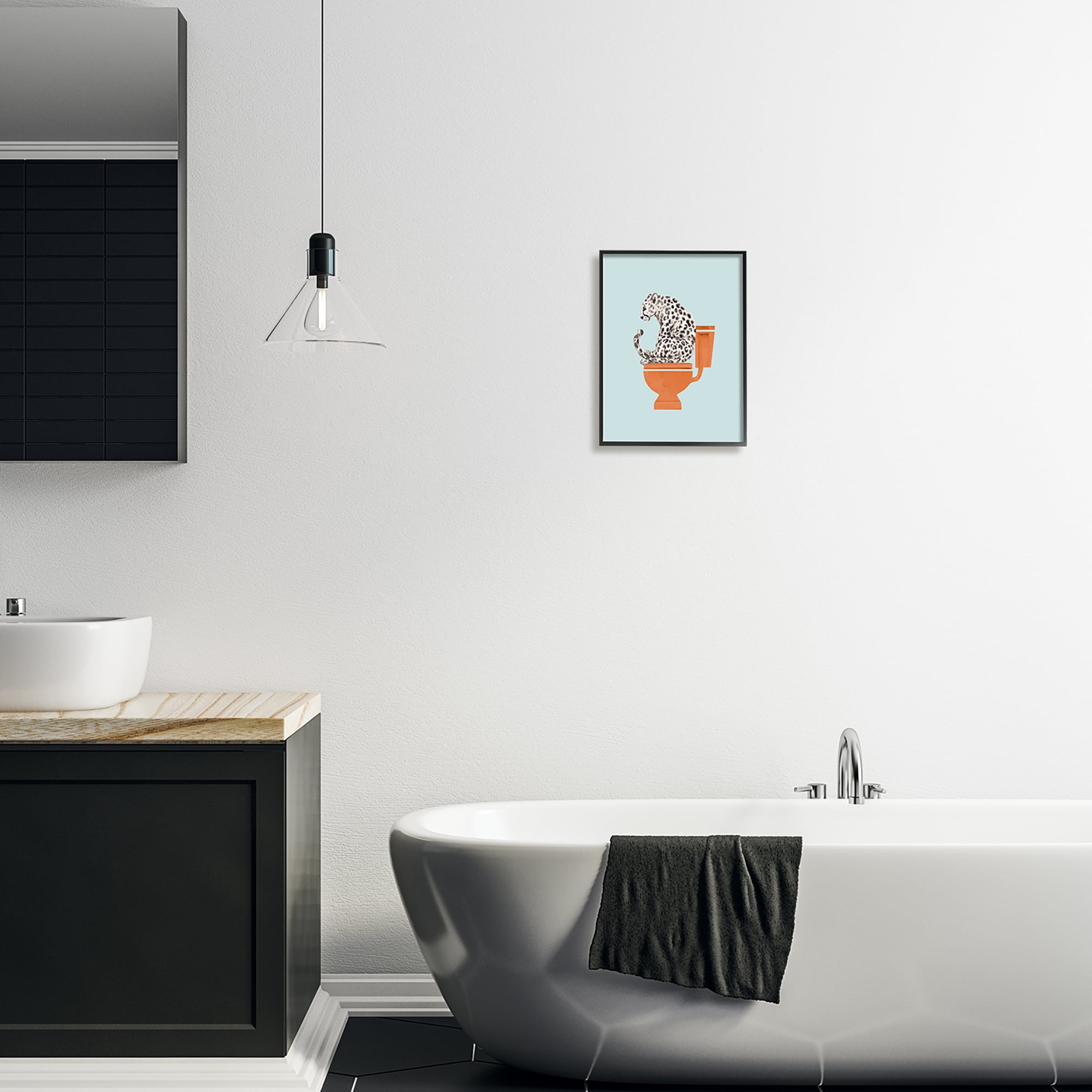 Stupell Industries Cheetah on Bathroom Toilet Animals & Insects Painting Black Framed Art Print Wall Art, 11 x 14