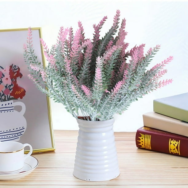 Ramos de lavanda artificial con efecto nevado, plantas de lavanda artificiales, plantas nevadas para decoración del hogar, arreglos florales artificiales, centro de mesa grande de lavanda