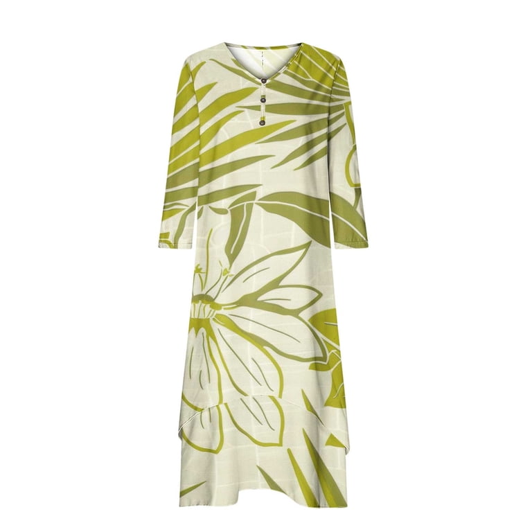 asdoklhq Mother Of The Bride Dresses for Women Casual Loose Printed  Irregular Buttoned Hem-Neck 3/4 Sleeve Dresses Green L - Walmart.com