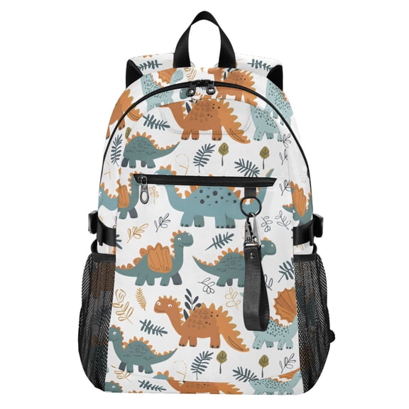JIALIOU 14" Laptop Backpack Waterproof Airline Approved Stylish Casual Daypack for Travel Business College Work, Cartoon Dinosaurs Leaves