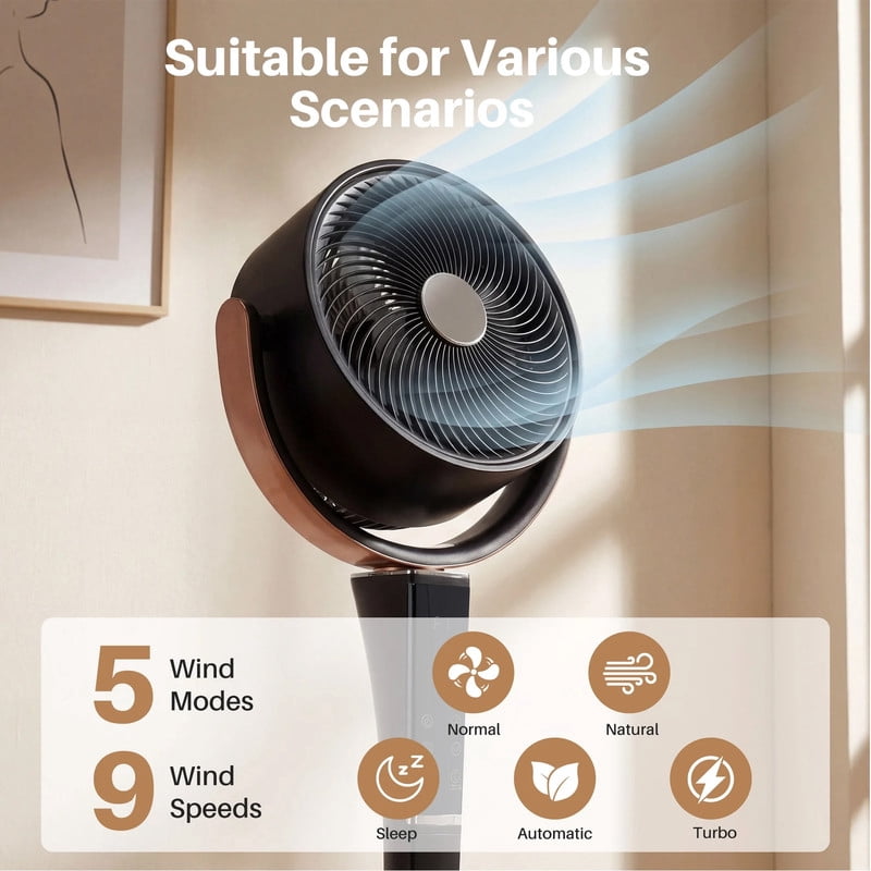 Simenmax Quiet Pedestal Fan, Motor Air Circulator with LED Light, 15 Speeds & 5 Modes, Standing Fan with Remote for Bedroom/Office,Black