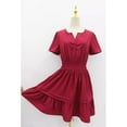 thumbnail image 6 of Fashion SMihono Women's Casual Dresses 2025 Summer Fall V Neck Short Sleeve Sundress Smocked Waist A Line Tiered Mini Dress Wine XXL, 6 of 8