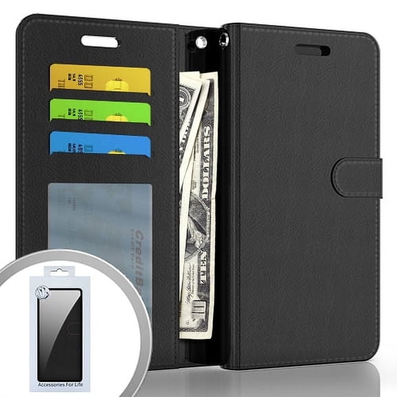 EMAX Leather Wallet Cell Phone Case for Samsung A13, Black