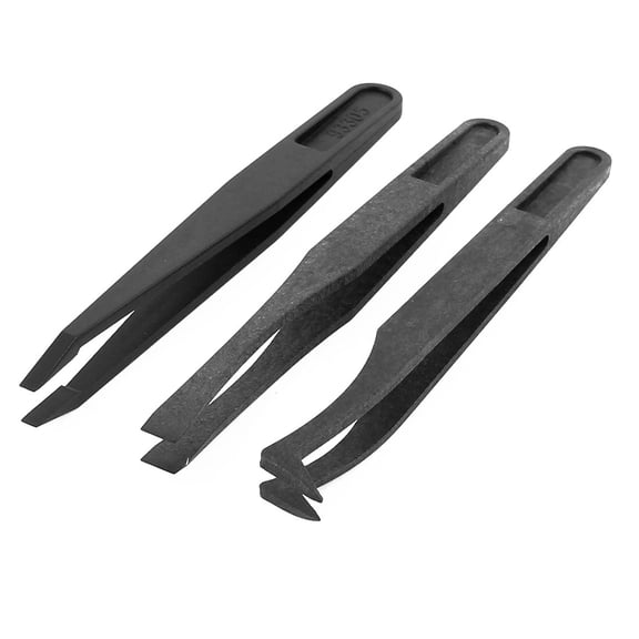 Uxcell 3 Pcs Black Plastic Anti Static Slant Straight Tip Tweezer 12cm Length