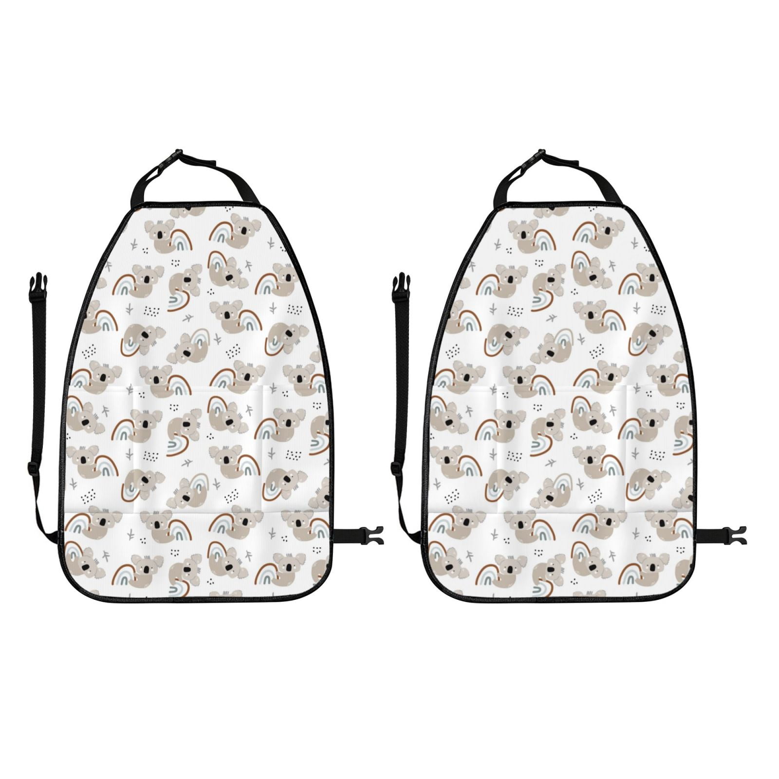 Kdxio Cartoon Koala Print 2 Pack Car Kick Mat Seat Cover Back Protector Mat with Pockets for Organizer Backseat Protector and Storage Anti Kick Pad for Vehicles