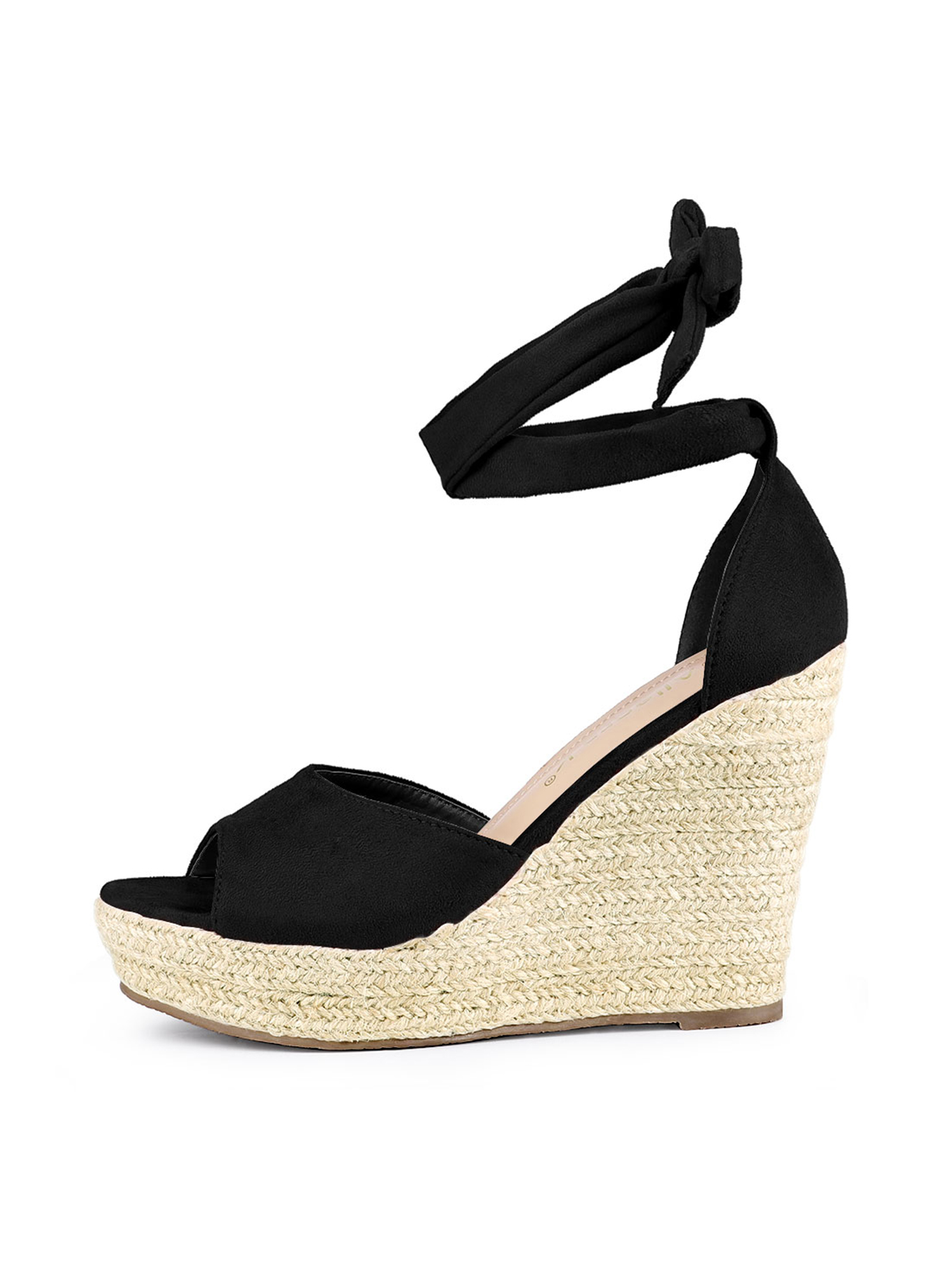 Unique Bargains Women's Espadrilles Tie Up Ankle Strap Sandals Black (Size 7.5)