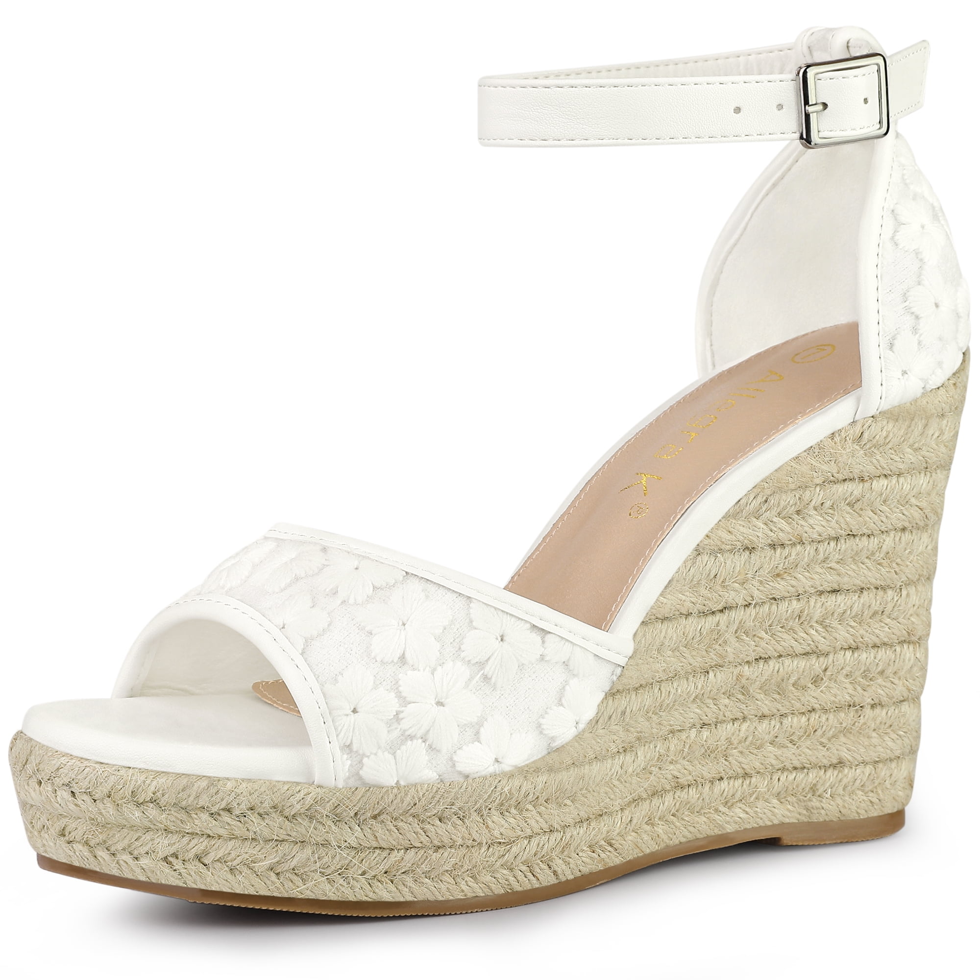 Unique Bargains Espadrilles Plates Formes en Dentelle pour Femmes Talons Compenses Sandales Blanches Taille 7 Walmart