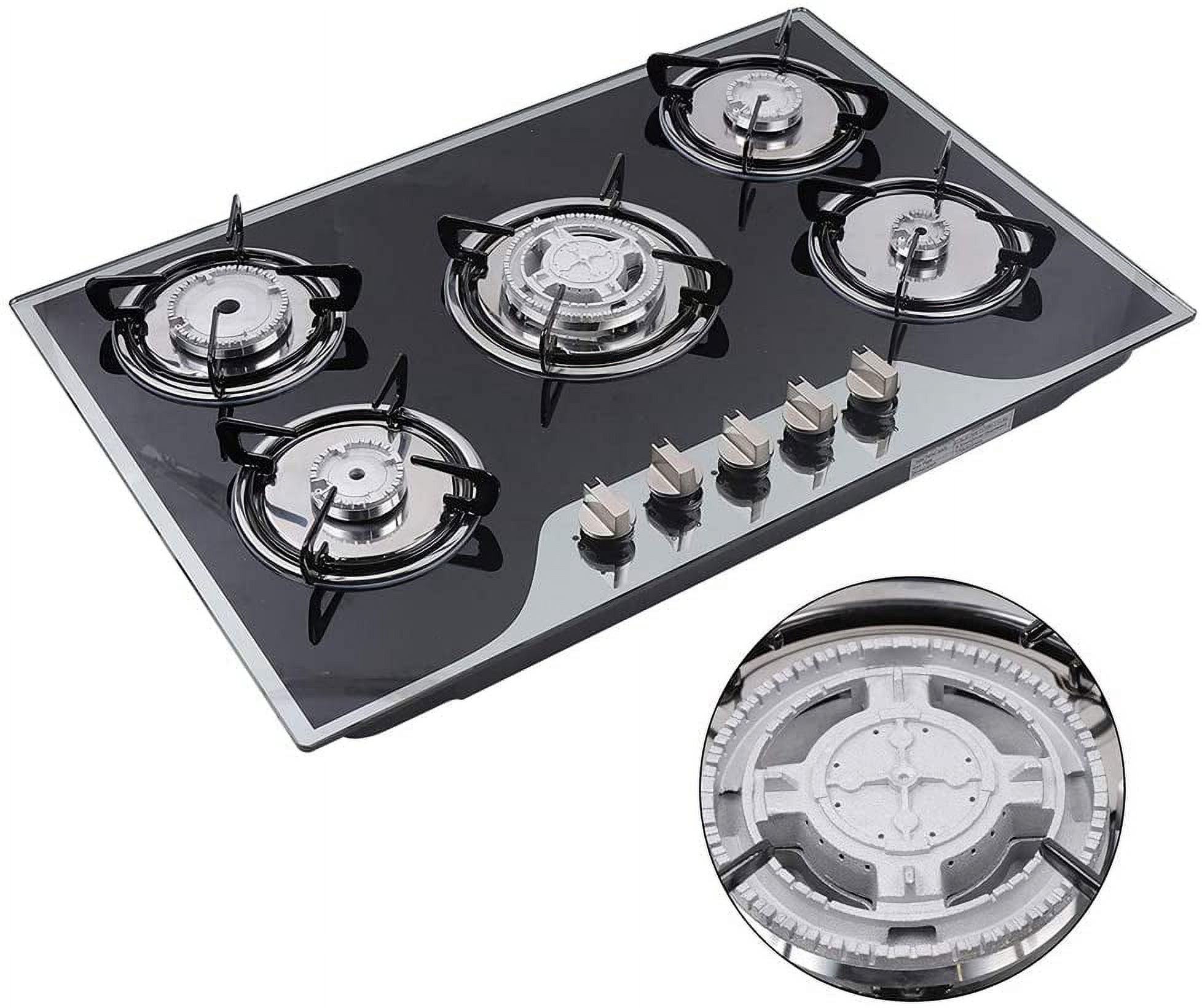 ANQIDI LPG/NG Gas Cooktop 5 Burners Gas Hobs Built-in Automatic Pulse Ignition Gas Stove Kitchen Cooker (35.4")