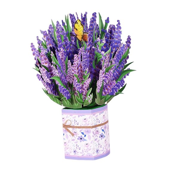 Popup Cards, Paper Flower Bouquet Card, Birthday Card, Anniversary Card, 3D Popup Greeting Cards with Note Card and Envelope Lavender