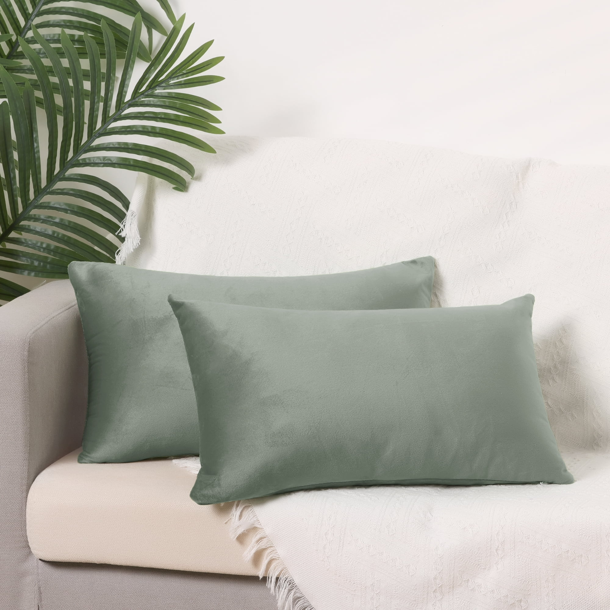 Unique Bargains Velvet Modern Zipper Cushion Decorative Throw Pillow Covers (2 Count) Gray 12" x 20"