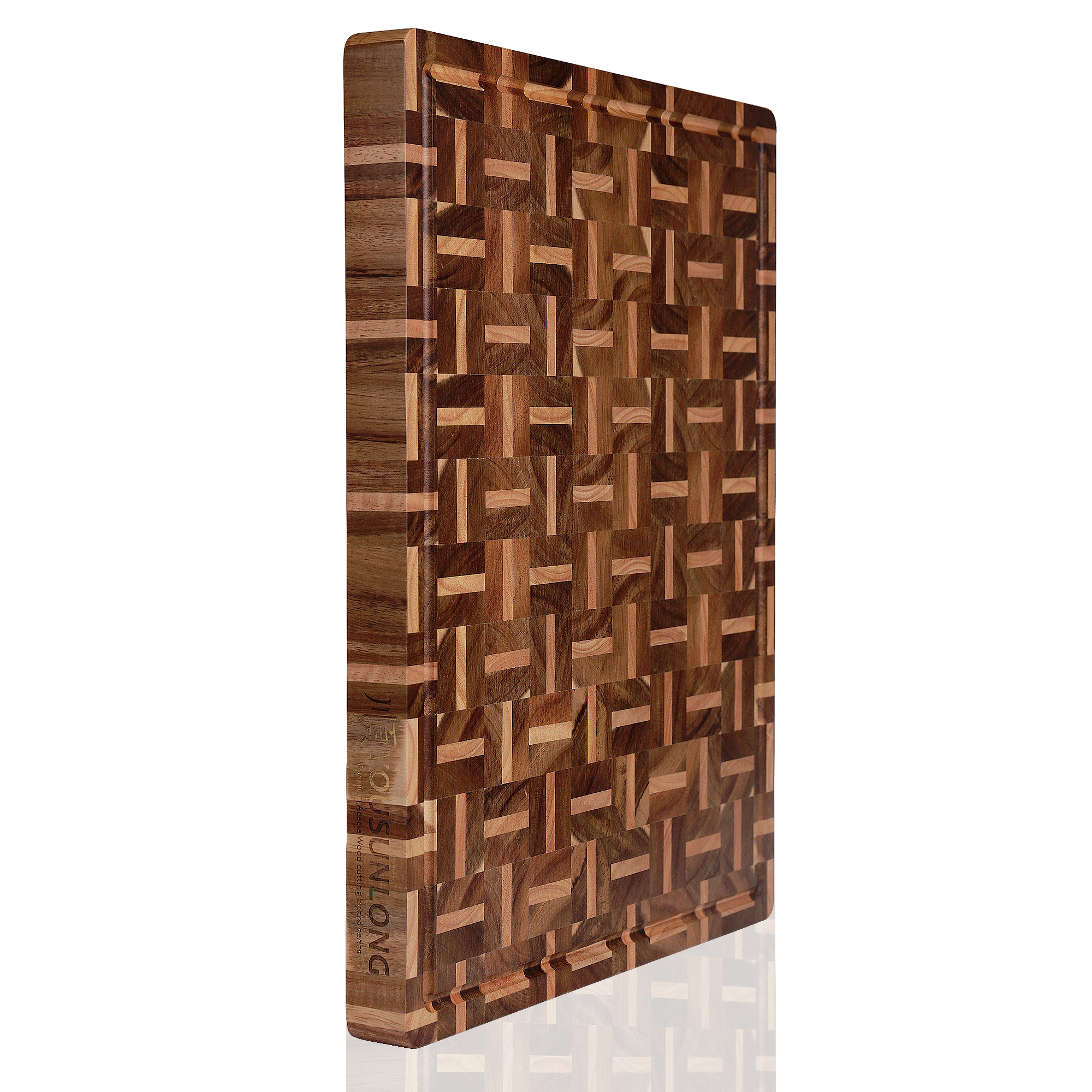 YOUSUNLONG End Grain Cutting Board 20" x 16" x 1.5", Acacia & Oak Wood Chopping Board with Juice Groove and Carry Handles