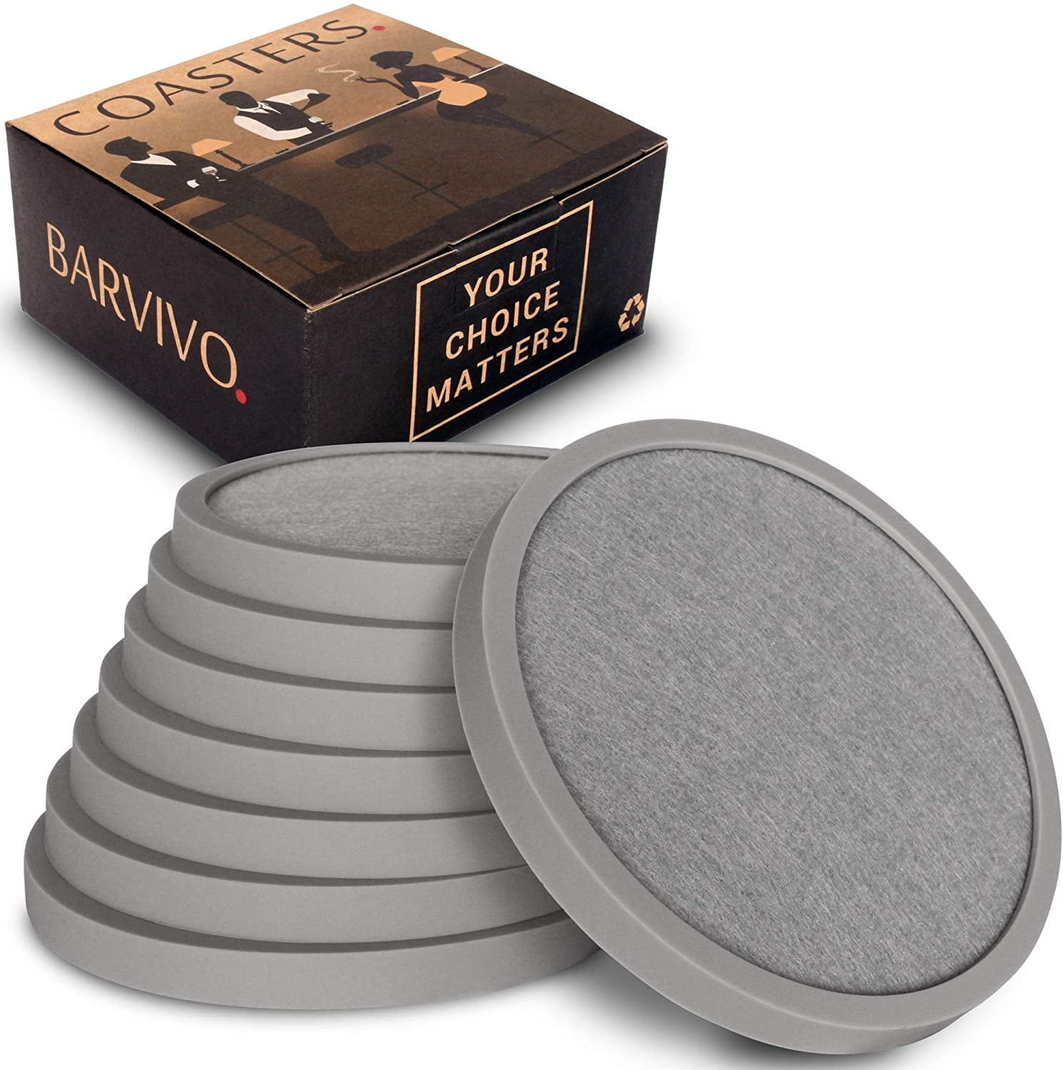 Stone Granite or Glass Tables Sandstone Wood Tabletop Protection for Any Table Type BARVIVO Coasters for Drinks Set of 8 Grey Modern Silicone Drink Coasters with Absorbent Removable Felt Pad Stone Granite or Glass Tables Sandstone Wood Tabletop Protection for Any Table Type BARVIVO Coasters for Drinks Set of 8 Grey Modern Silicone Drink Coasters with Absorbent Removable Felt Pad